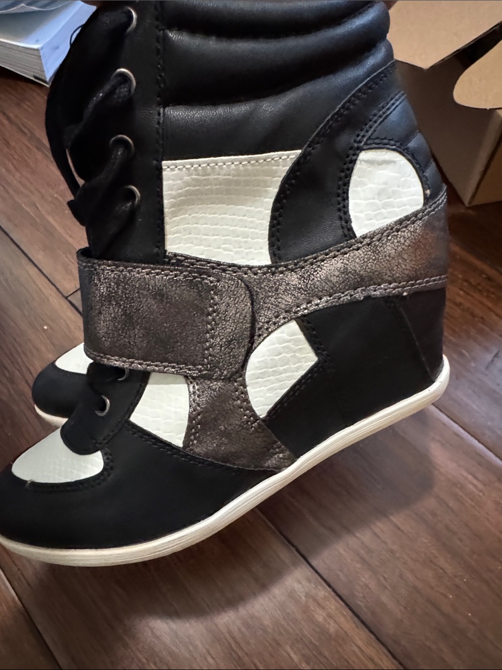 Express Black and White High-Top Wedge Sneakers - Picture 5 of 5
